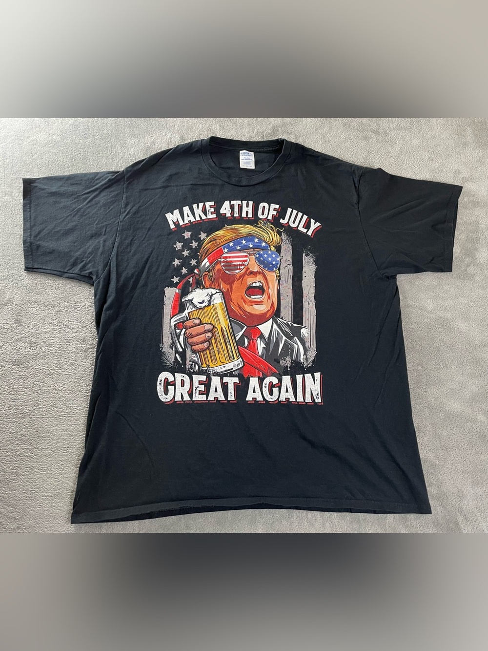 Make 4th Of July Great Again Funny Trump Patriotic USA Black T Shirt 2XL •hole•
